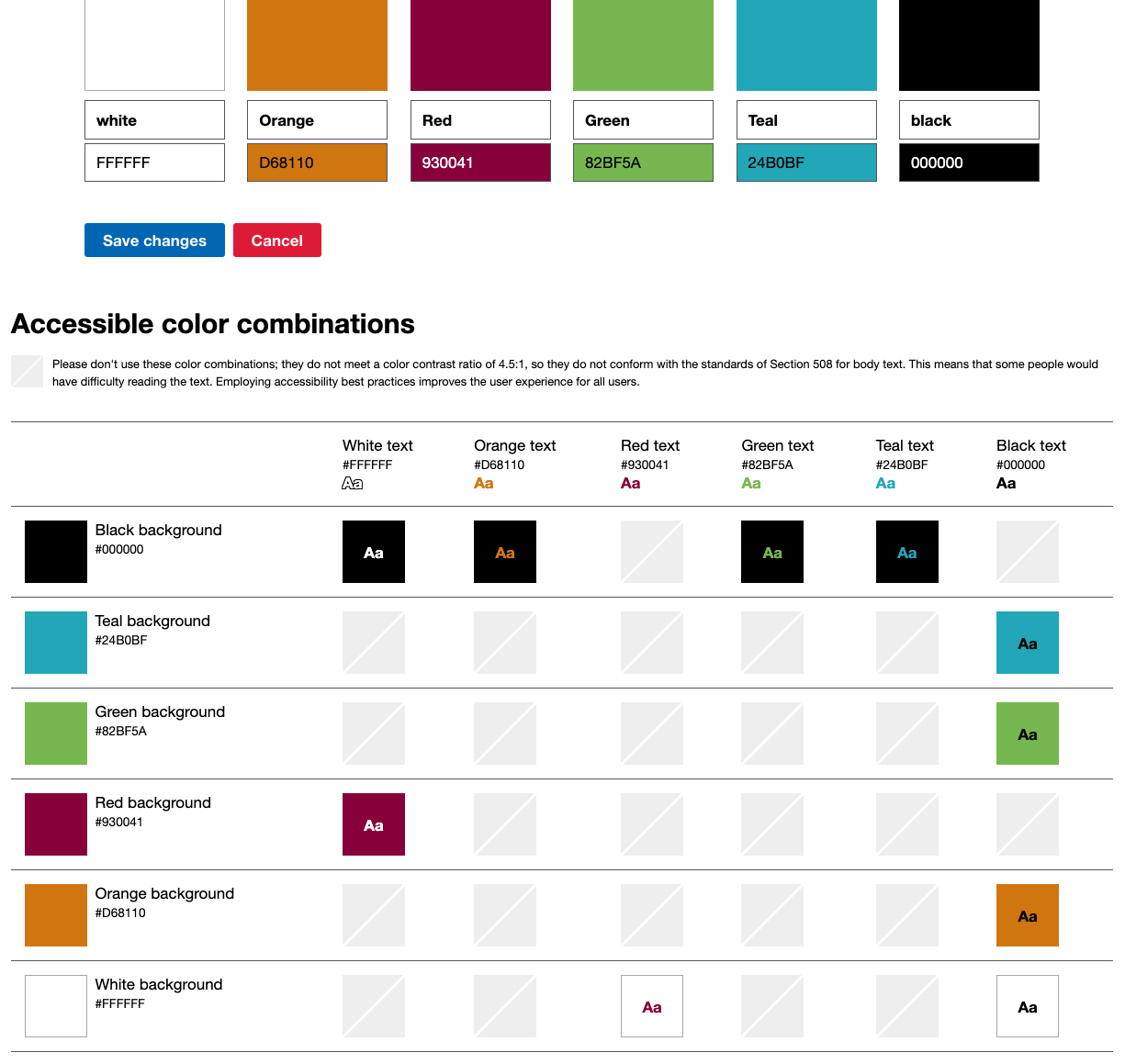 accessible color combinations