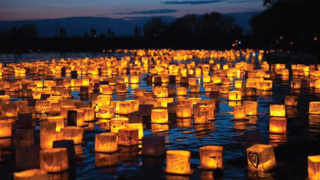 water lanterns in memorial of a lost loved one